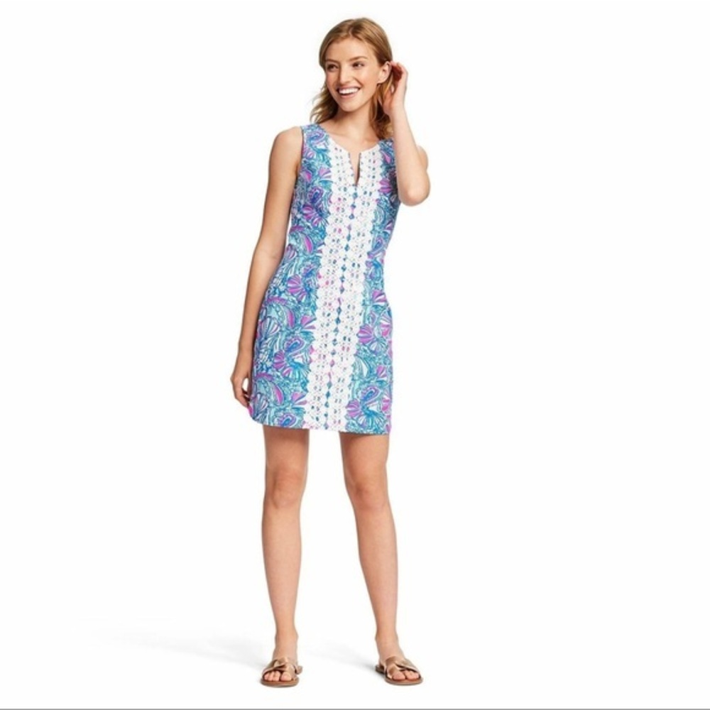 Lilly Pulitzer  My Fans Sleeveless Split Neck Shift Mini Dress 8 New with tags